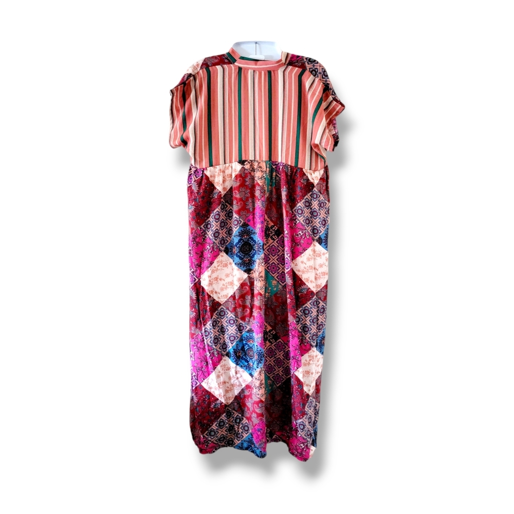 Haley Solar | NWOT Pretty Colorful Boho Chic Patchwork Midi Dress - Picture 2 of 14